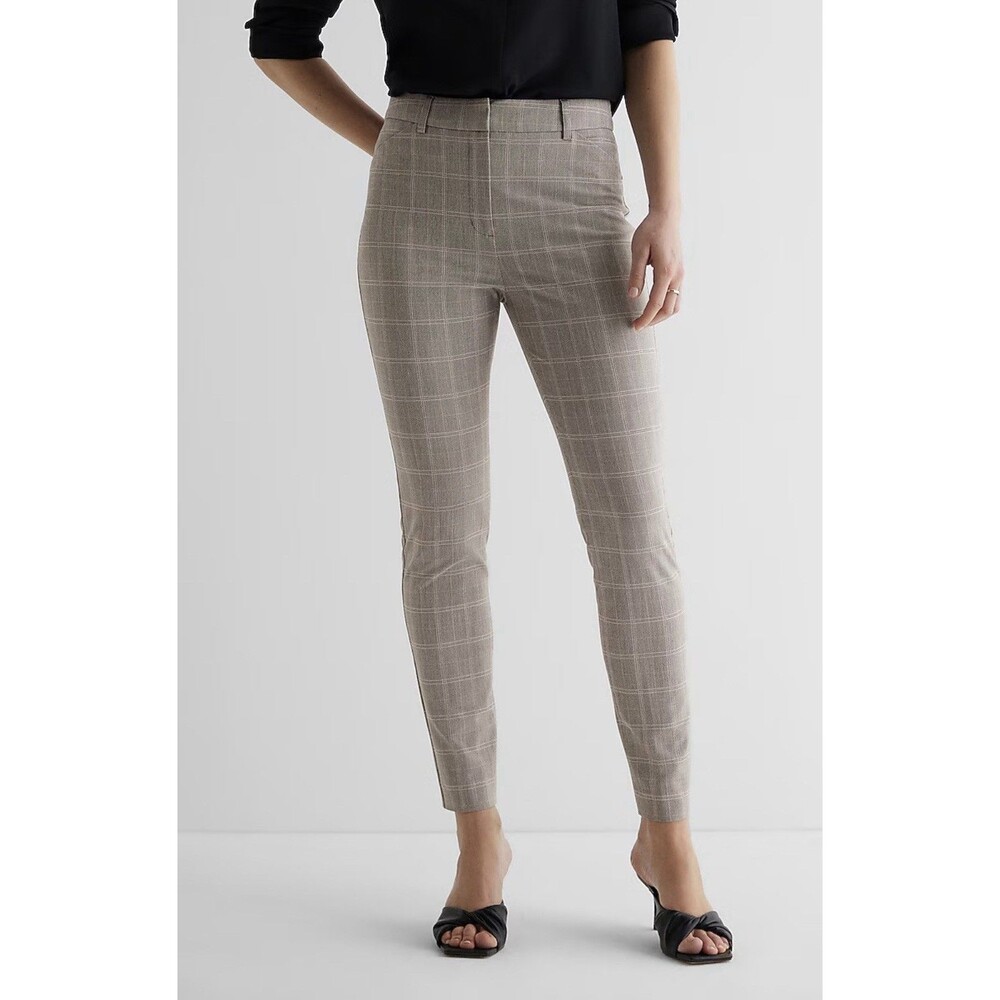 Express Women’s Editor Skinny Ankle Pants Size 8 R Gray Plaid High Rise 30X28